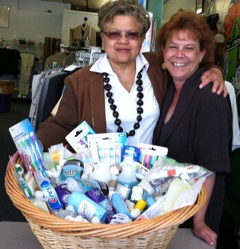 a basket of donated toiletries